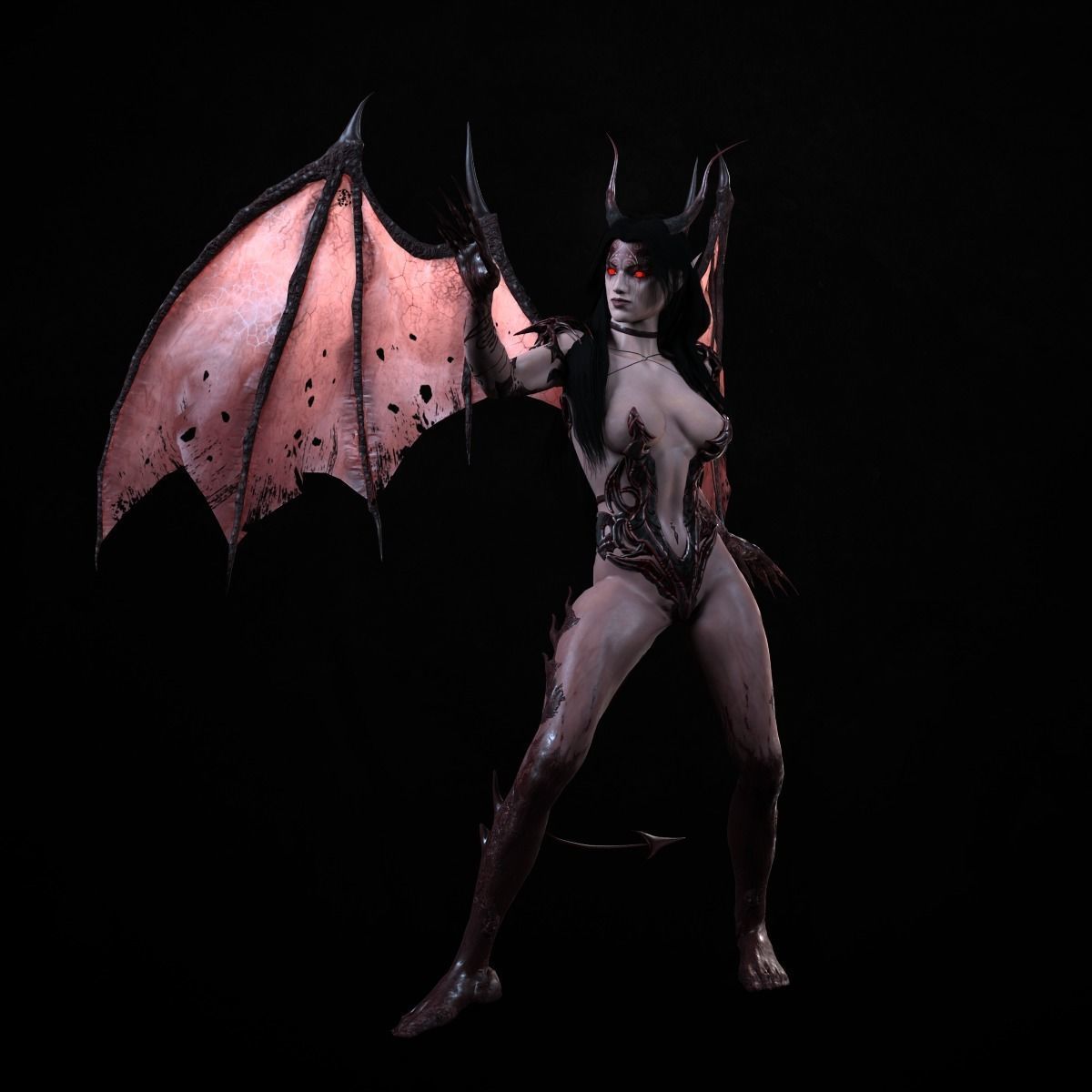 Succubus female demon with wings Low-poly 3D model_10
