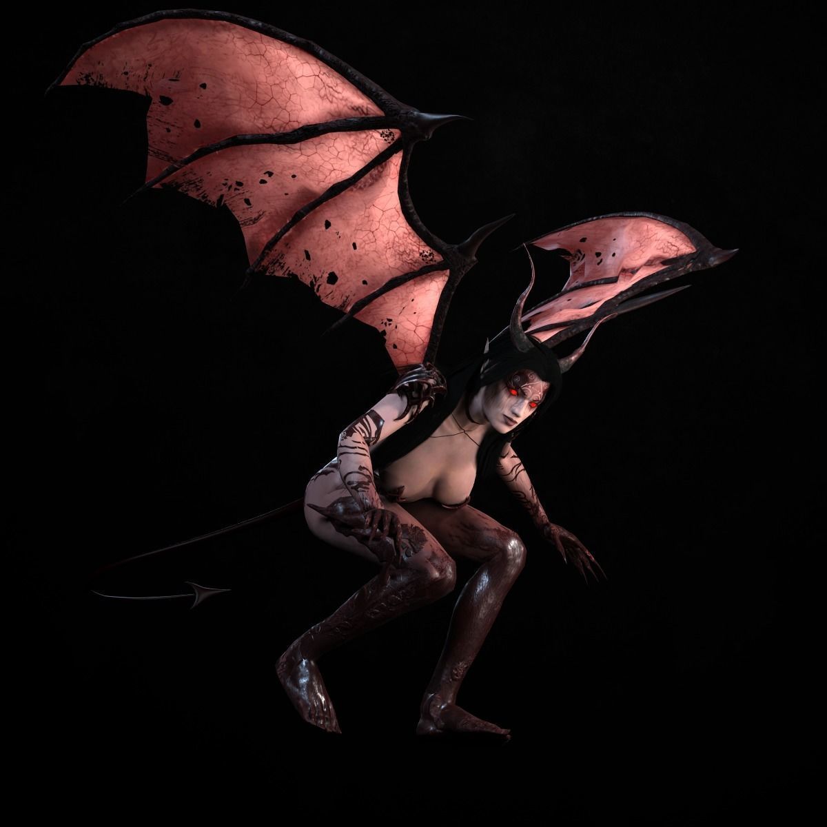 Succubus female demon with wings Low-poly 3D model_19