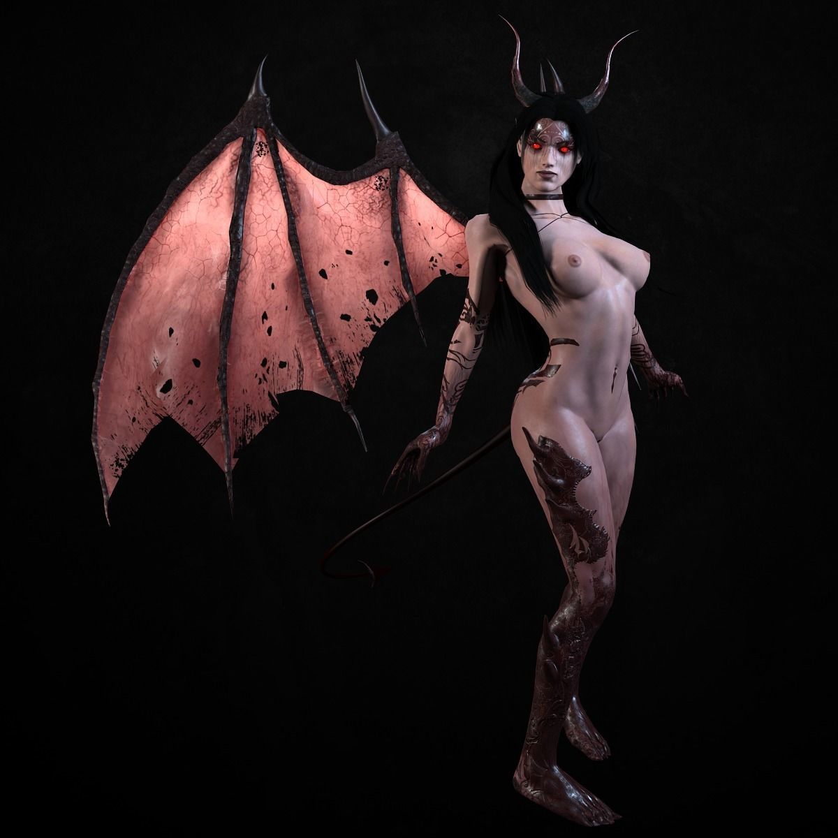 Succubus female demon with wings Low-poly 3D model_8