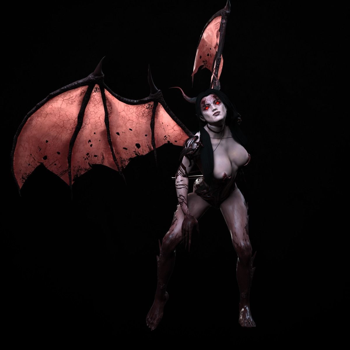 Succubus female demon with wings Low-poly 3D model_35