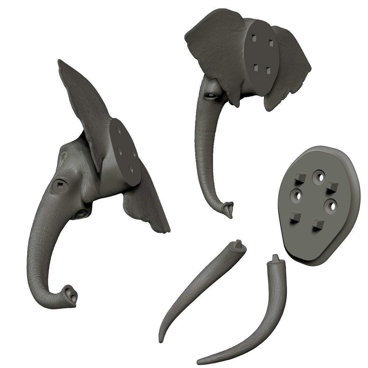 Elephant Head Trophy Wall Mount 3D print model_6