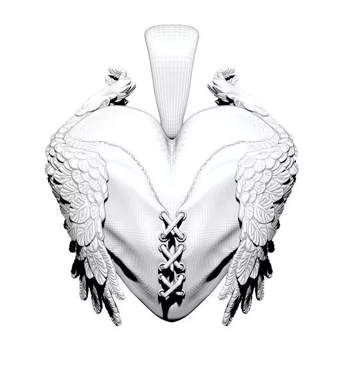 Love heart with wings pendant jewel 3D print model