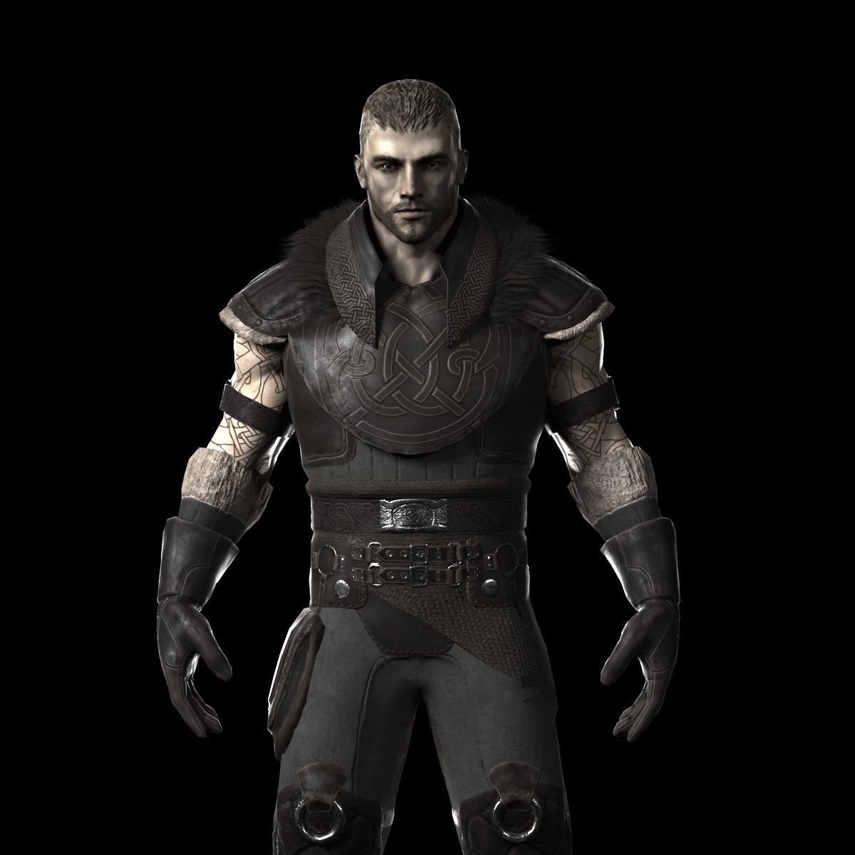 Warrior with 2 rigs bip and ue4 Low-poly 3D model_8