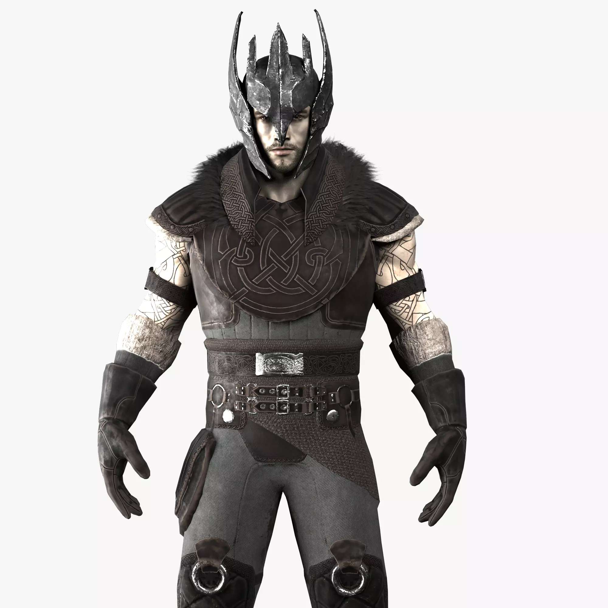 Warrior with 2 rigs bip and ue4 Low-poly 3D model_0