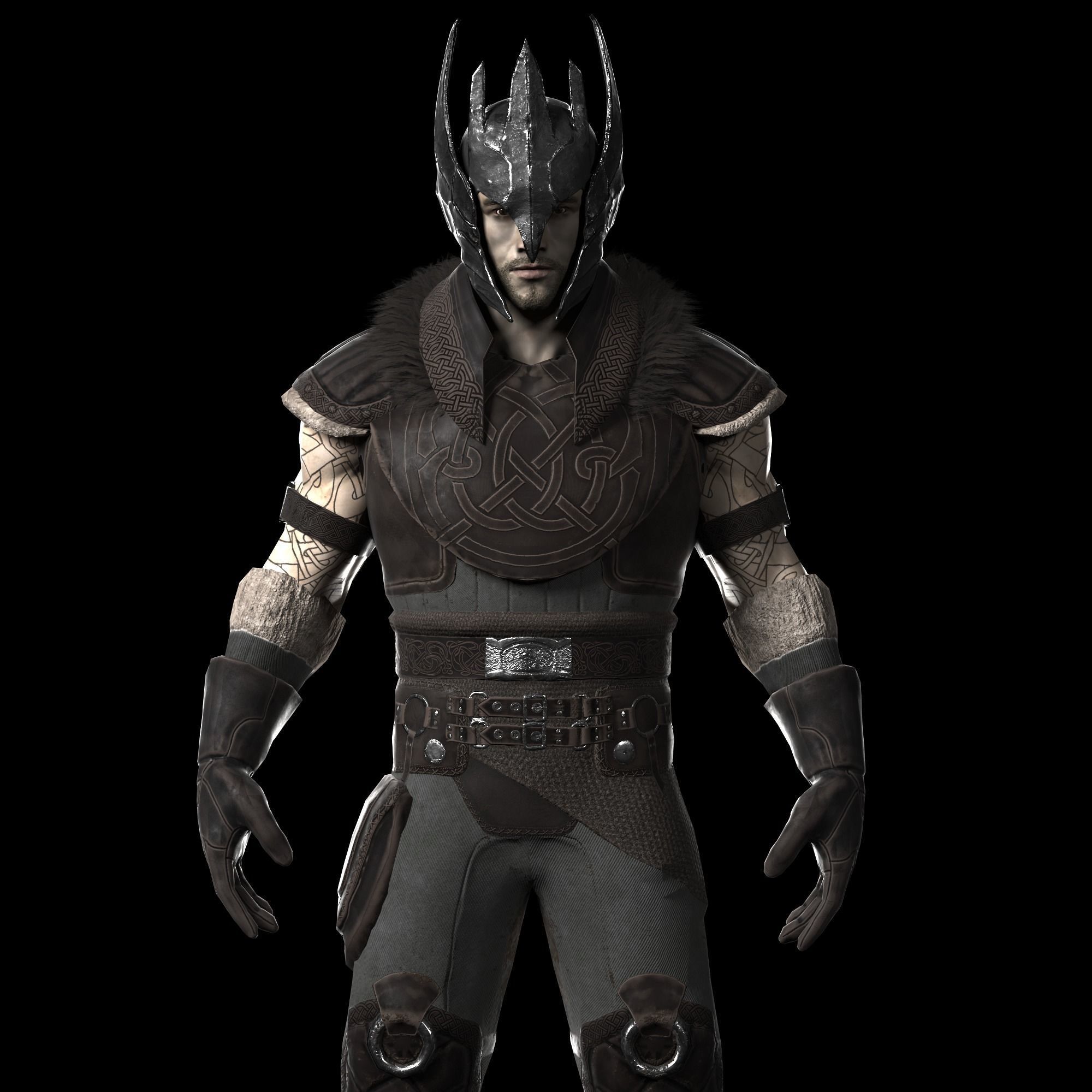 Warrior with 2 rigs bip and ue4 Low-poly 3D model_3