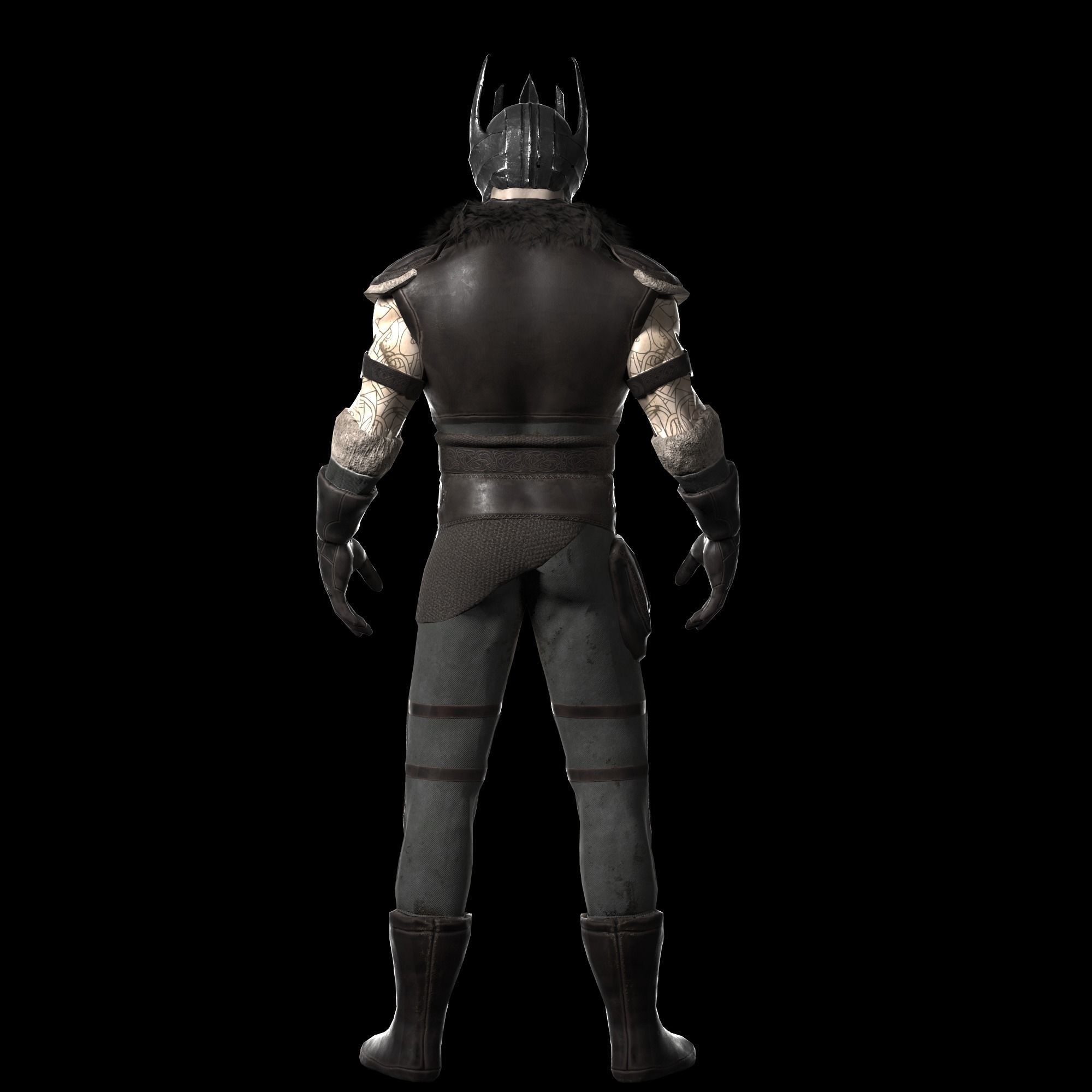 Warrior with 2 rigs bip and ue4 Low-poly 3D model_6