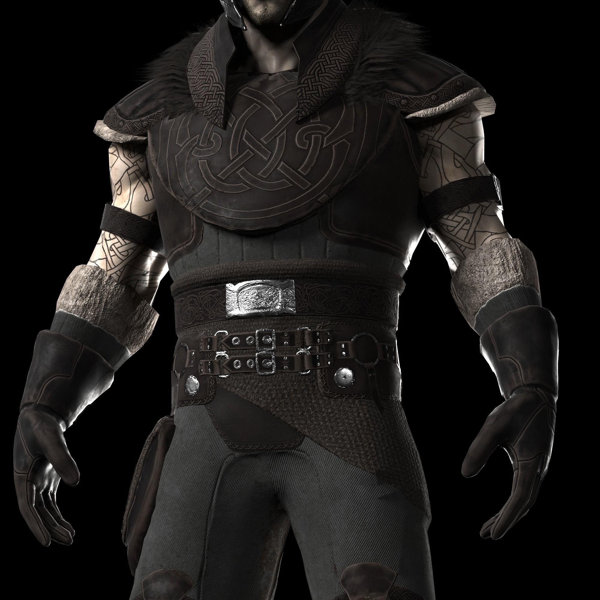 Warrior with 2 rigs bip and ue4 Low-poly 3D model_7