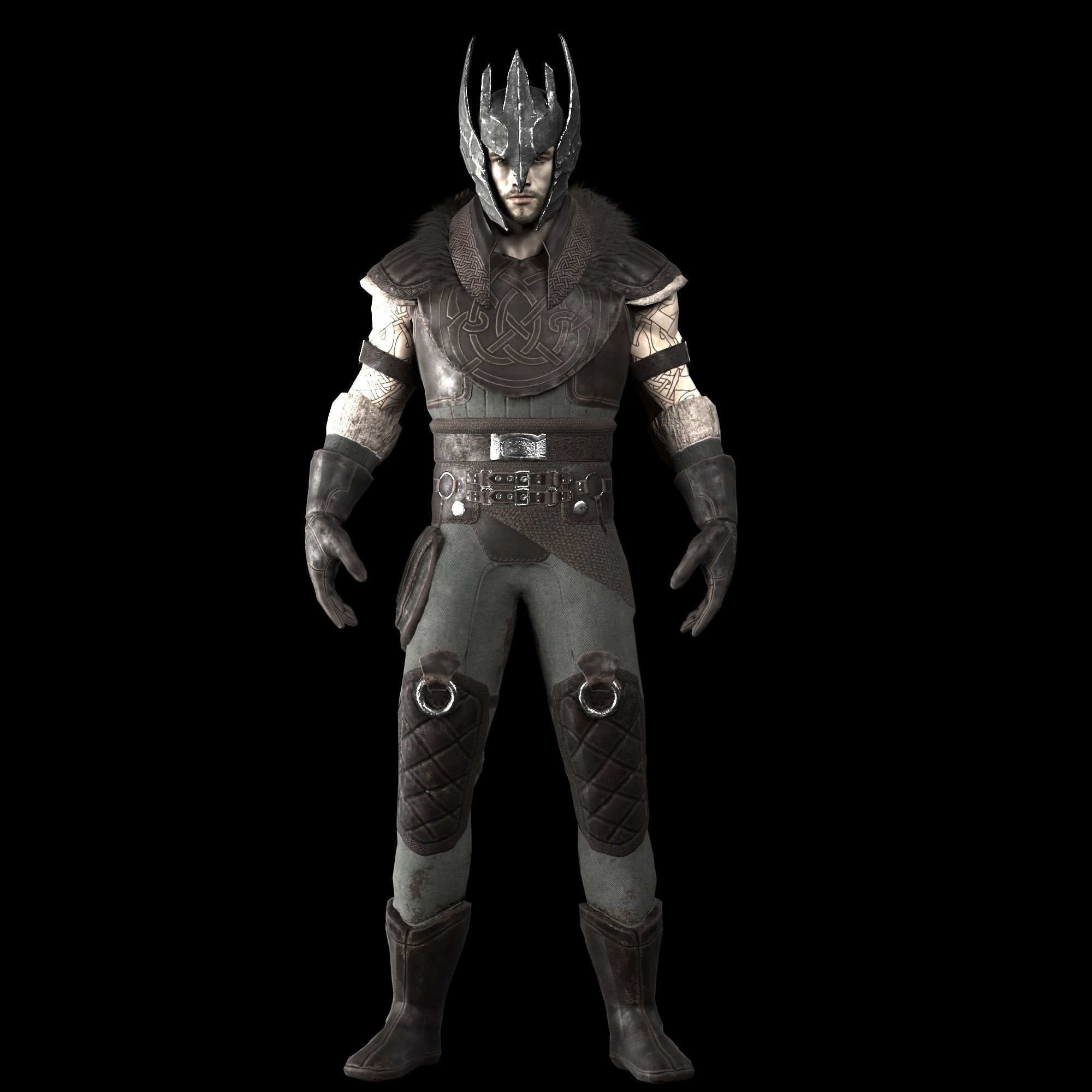 Warrior with 2 rigs bip and ue4 Low-poly 3D model_10