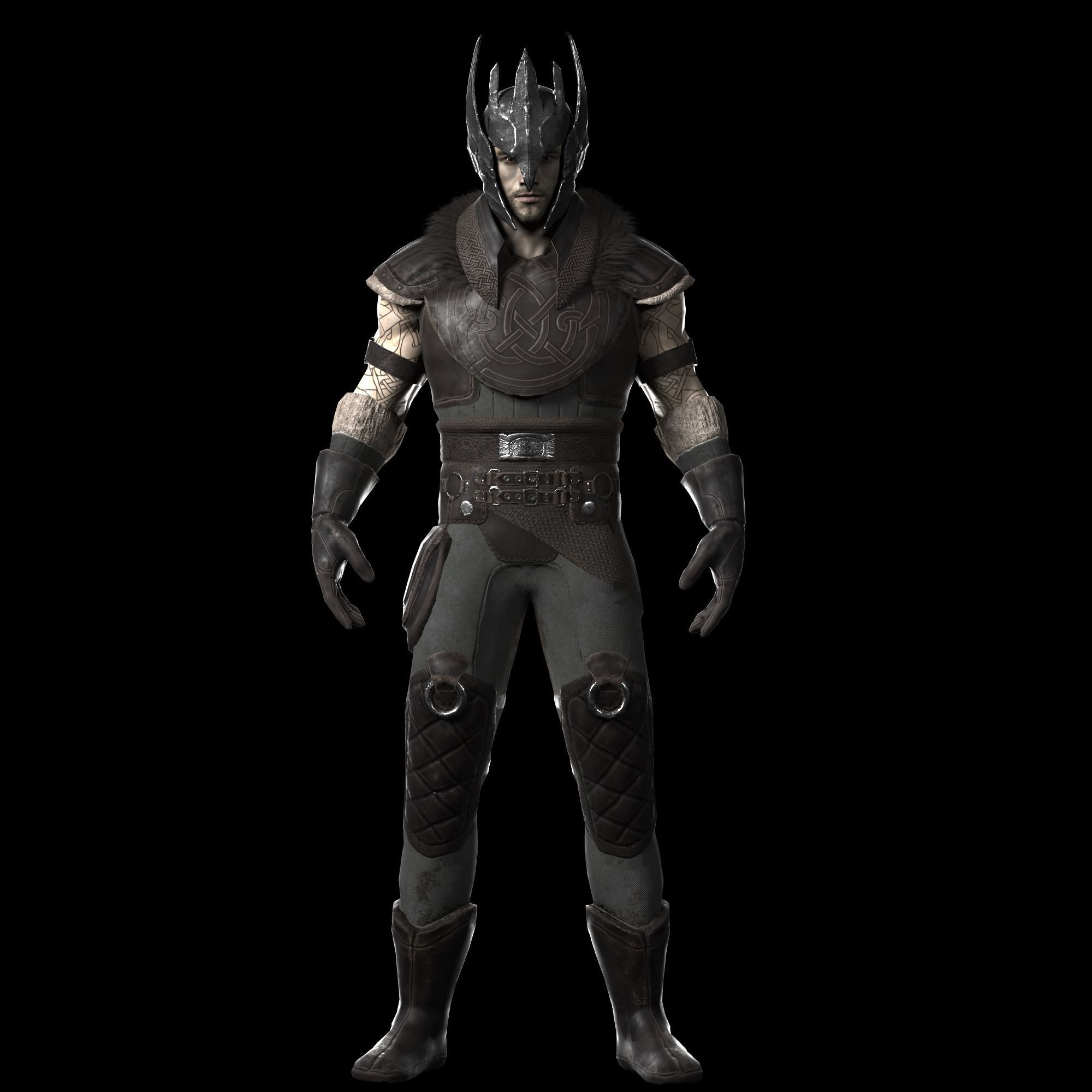 Warrior with 2 rigs bip and ue4 Low-poly 3D model_5