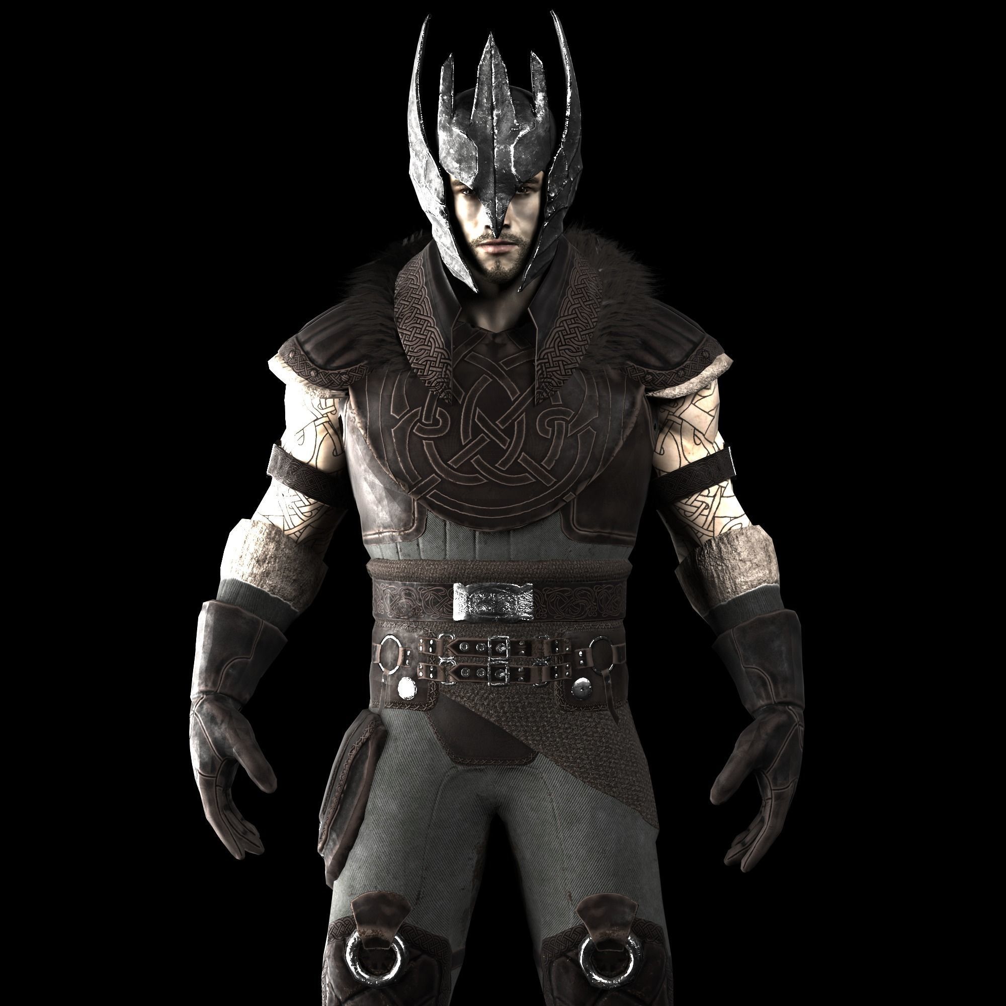 Warrior with 2 rigs bip and ue4 Low-poly 3D model_11