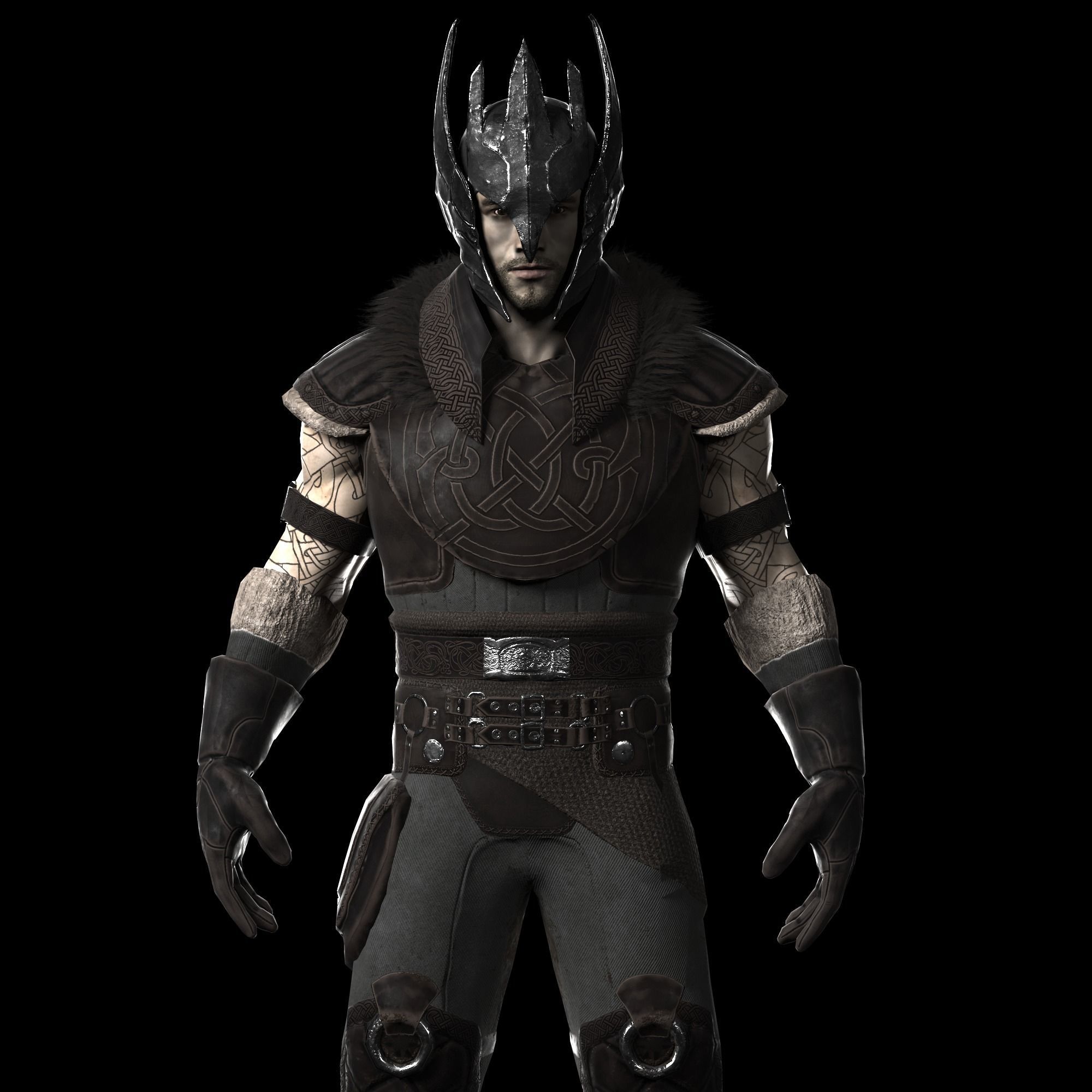 Warrior with 2 rigs bip and ue4 Low-poly 3D model_4