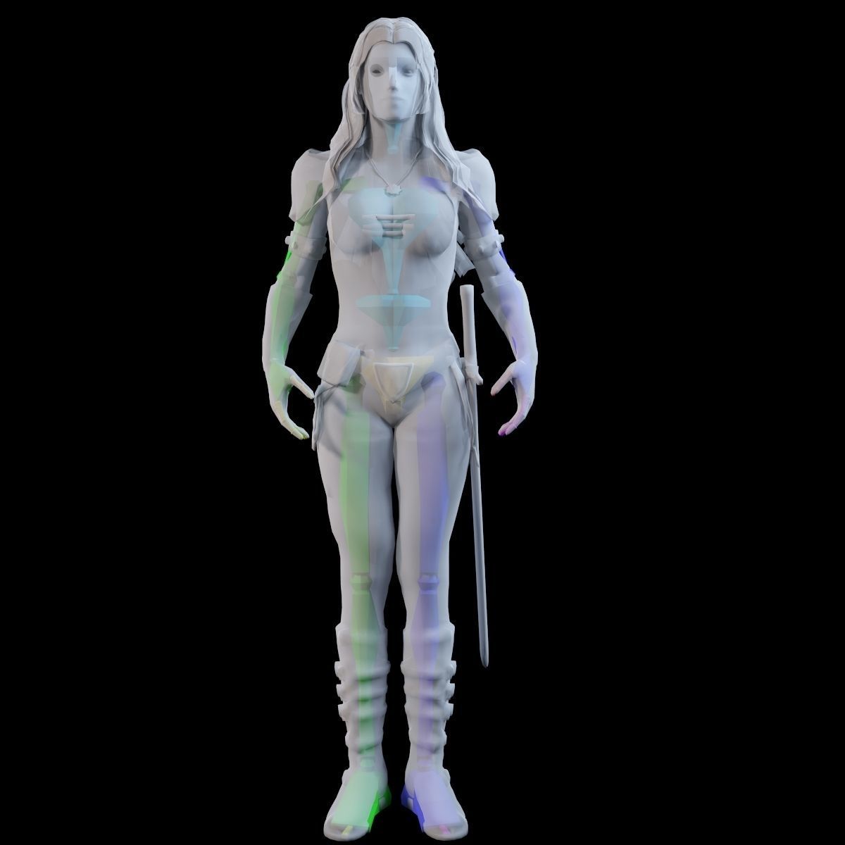 3D Warrior Female model Low-poly 3D model_10