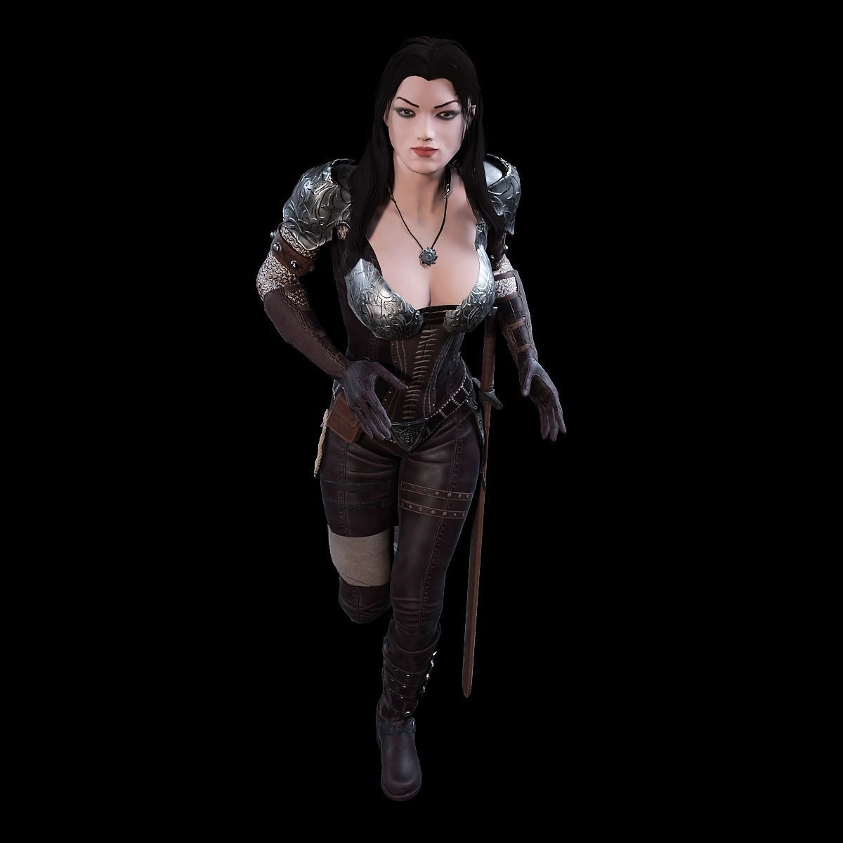 3D Warrior Female model Low-poly 3D model_4
