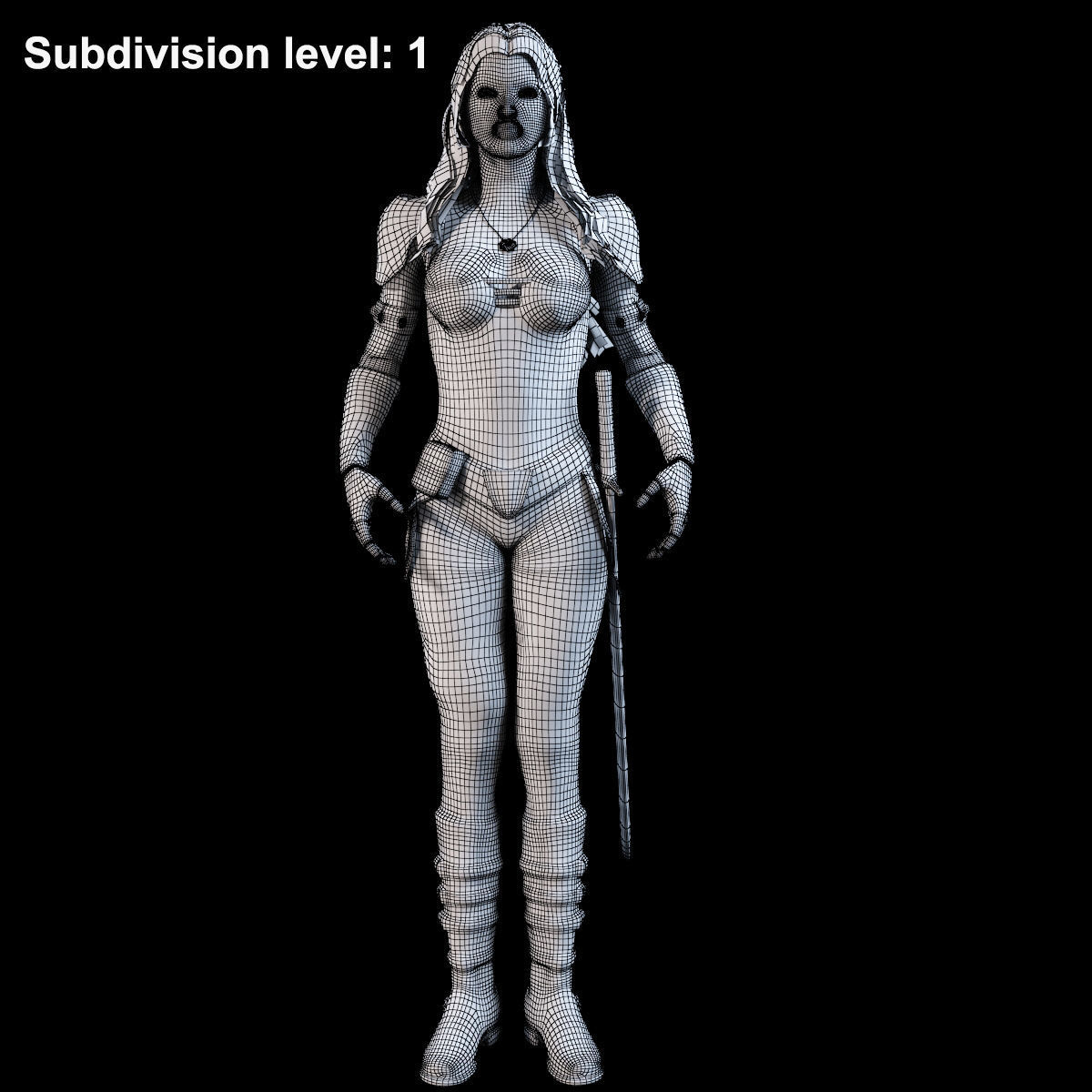 3D Warrior Female model Low-poly 3D model_12