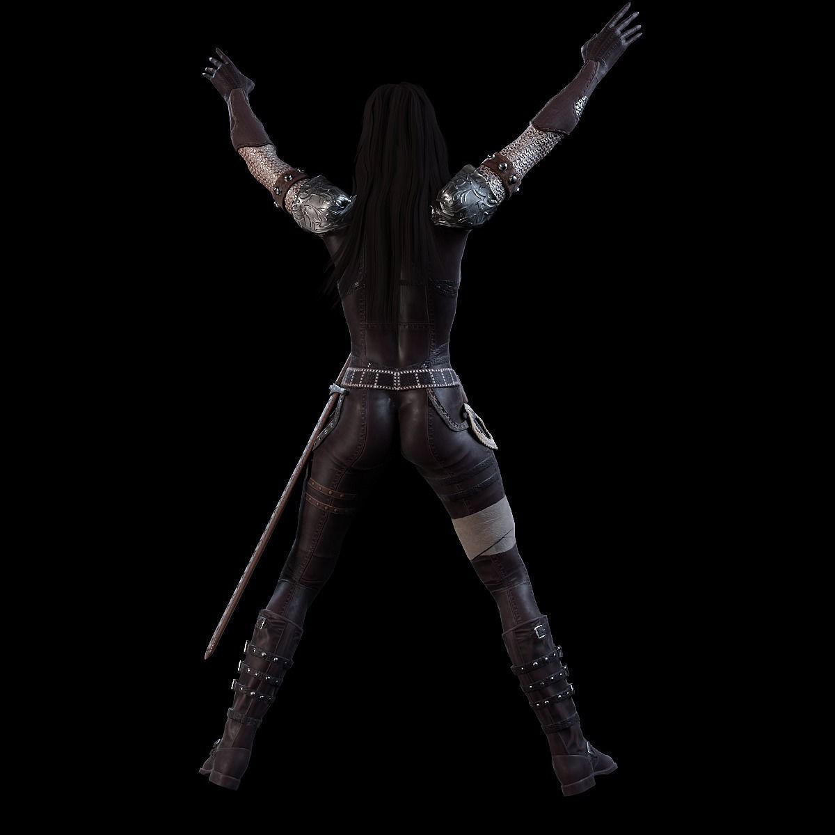 3D Warrior Female model Low-poly 3D model_6