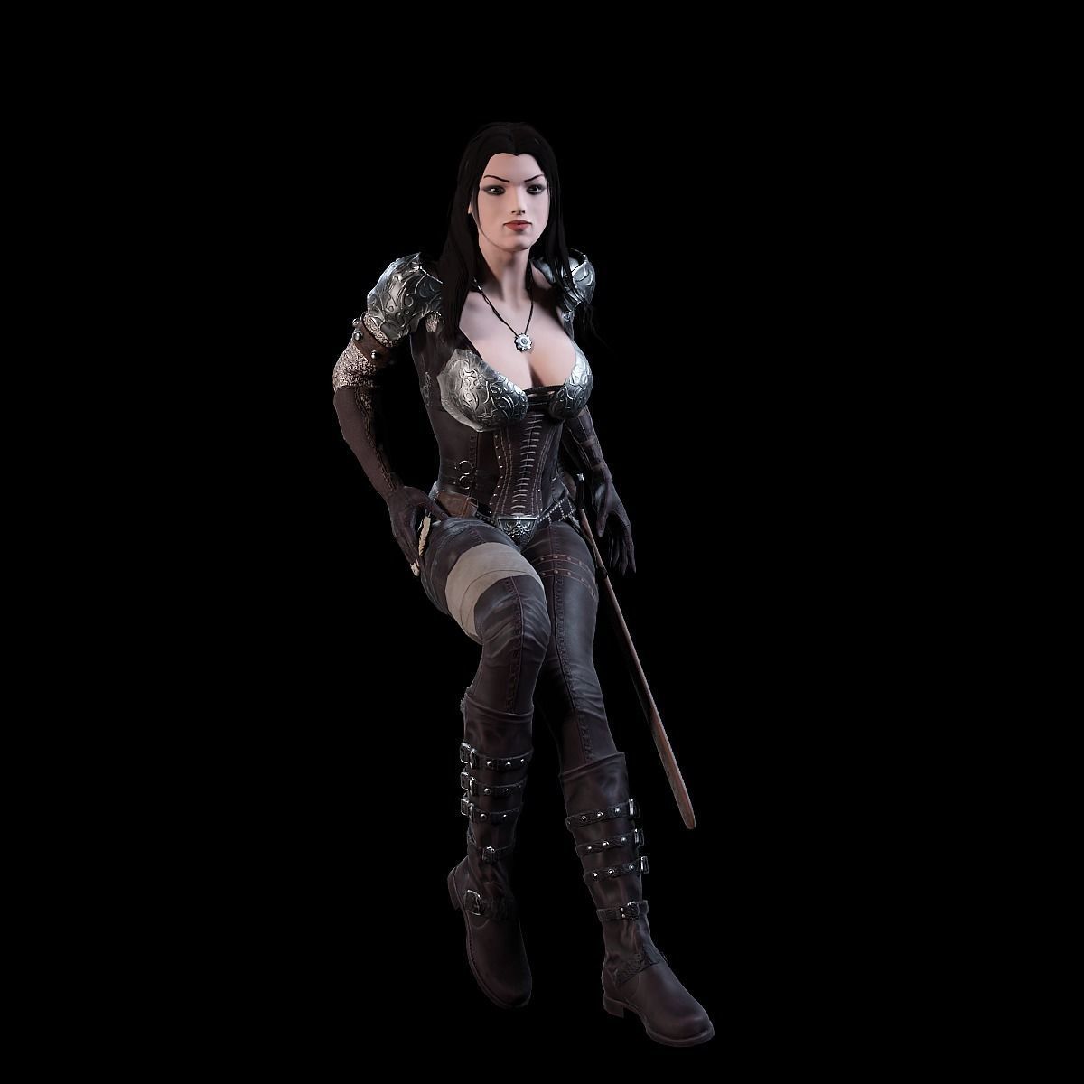 3D Warrior Female model Low-poly 3D model_7