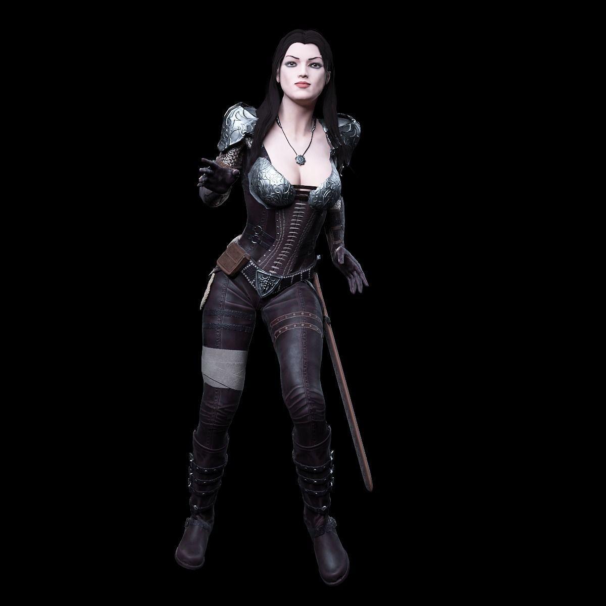 3D Warrior Female model Low-poly 3D model_9