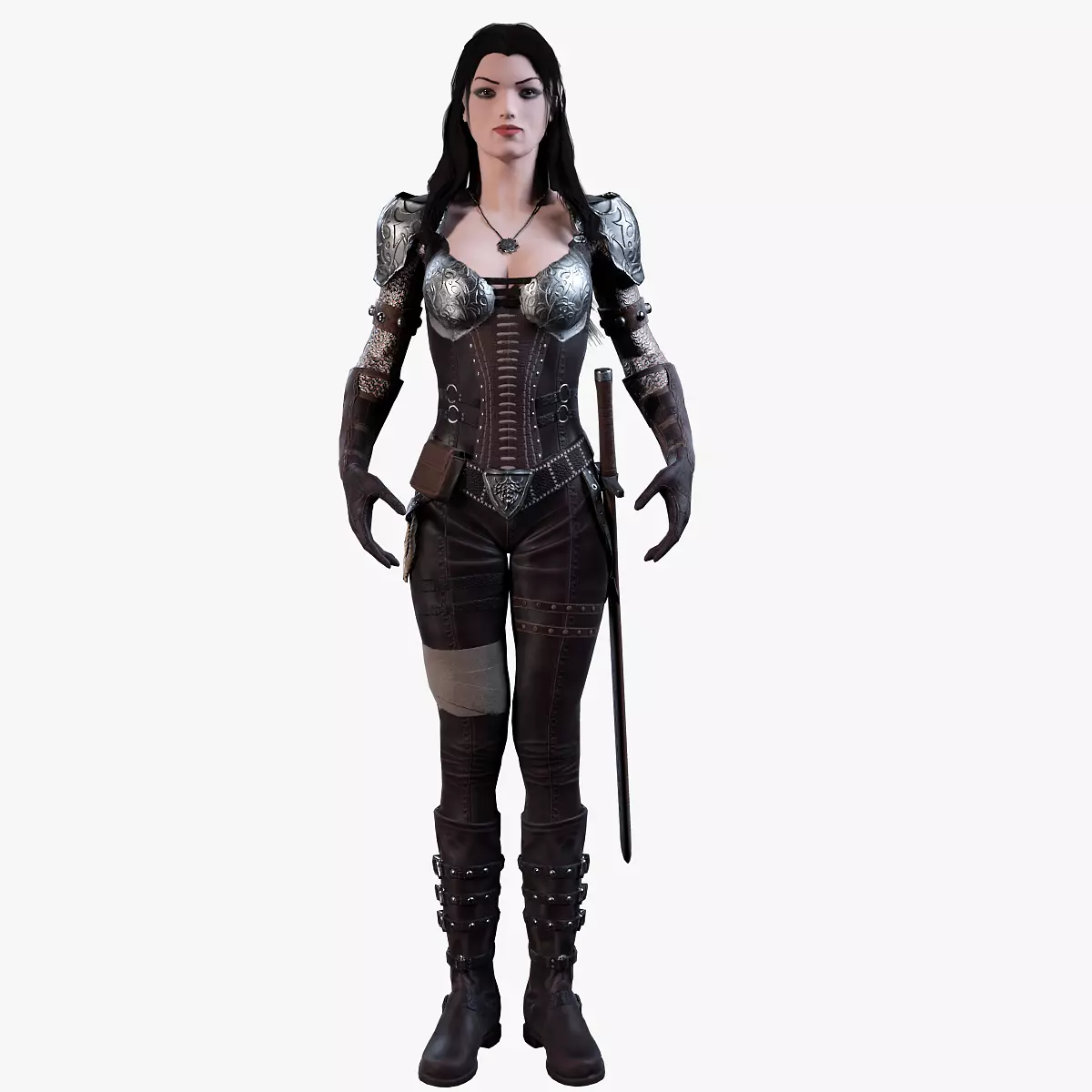 3D Warrior Female model Low-poly 3D model_0