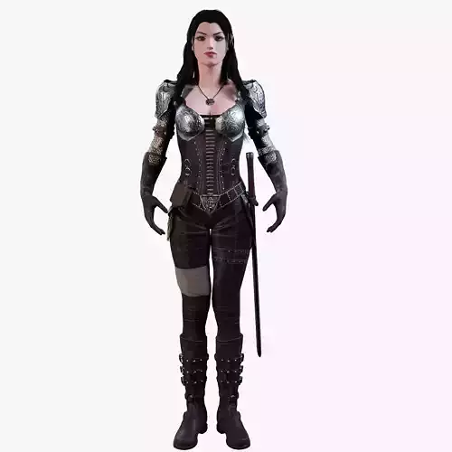 3D Warrior Female model Low-poly 3D model