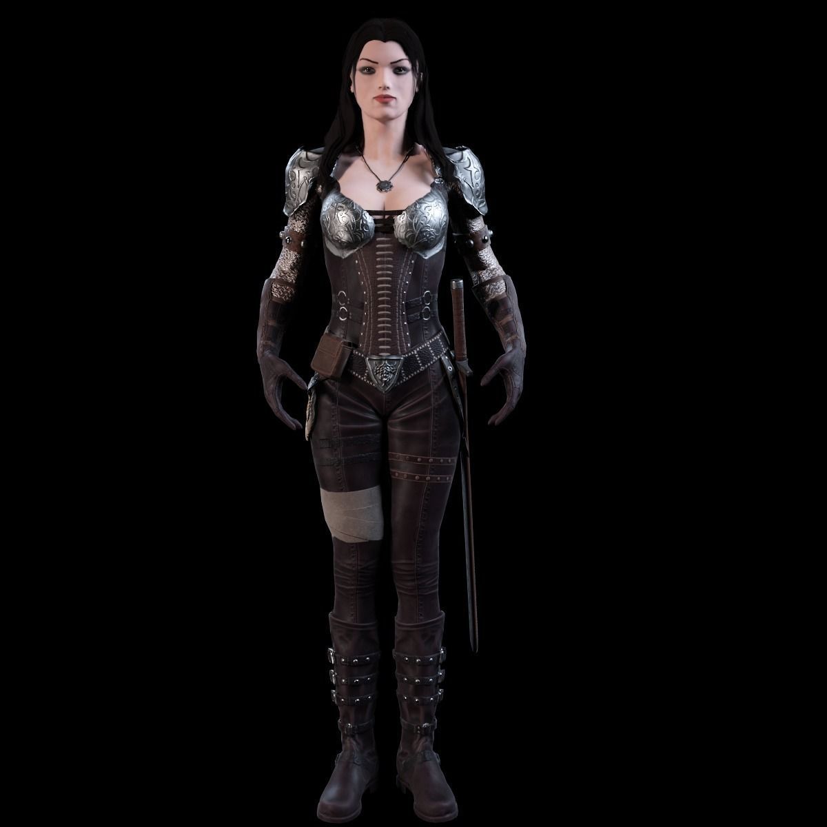 3D Warrior Female model Low-poly 3D model_1