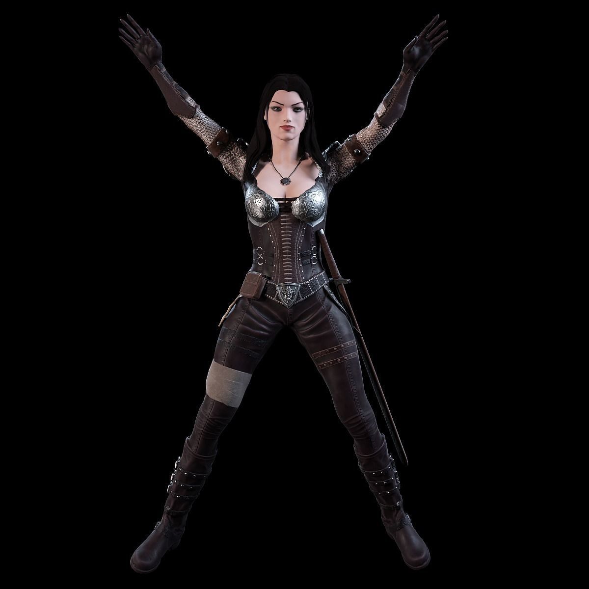 3D Warrior Female model Low-poly 3D model_5