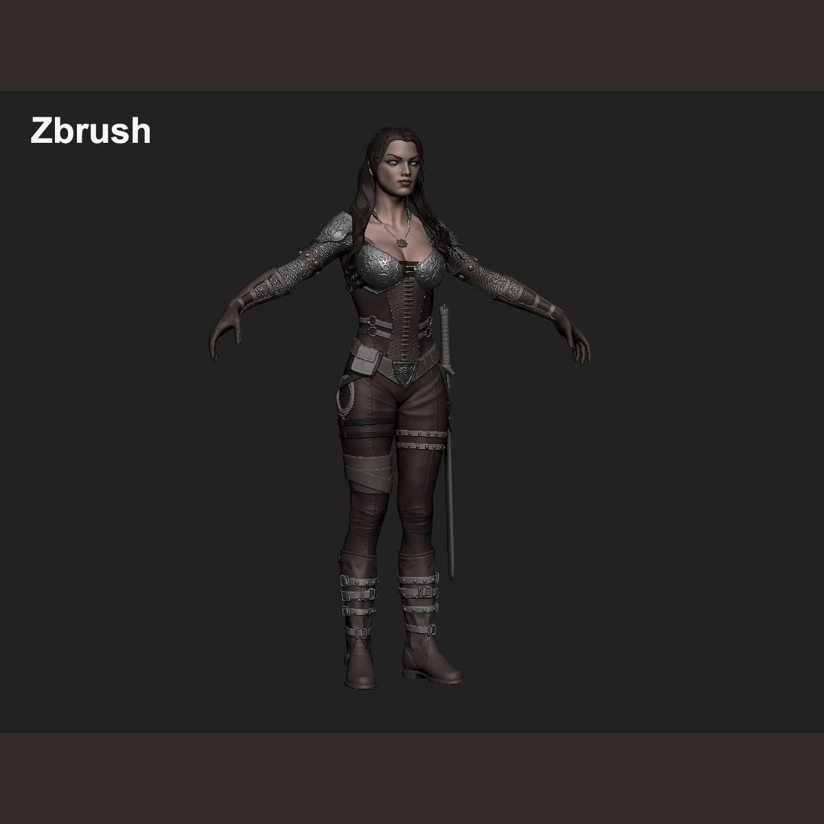 3D Warrior Female model Low-poly 3D model_22