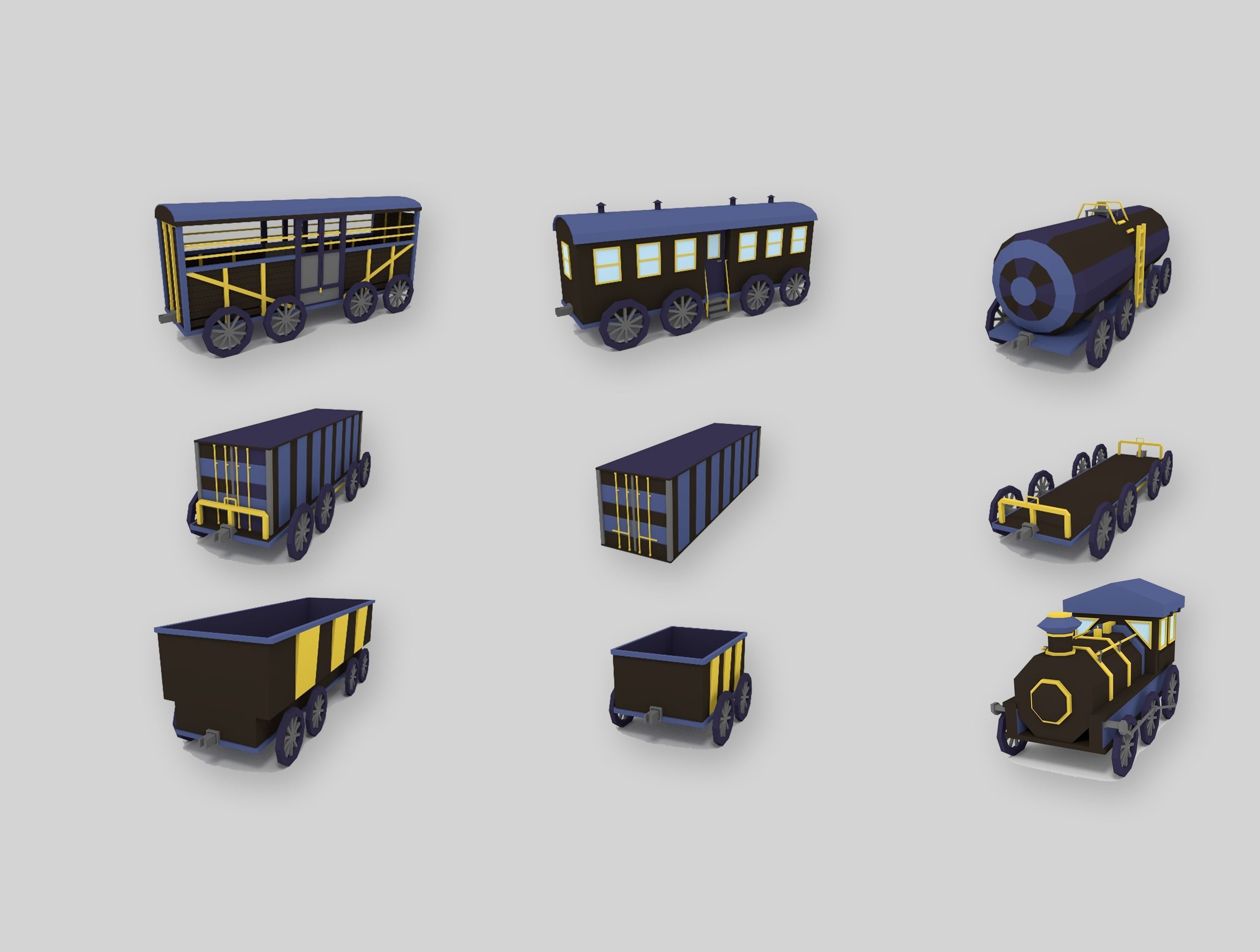 Low-Poly Cartoon Train Pack Free low-poly 3D model_20