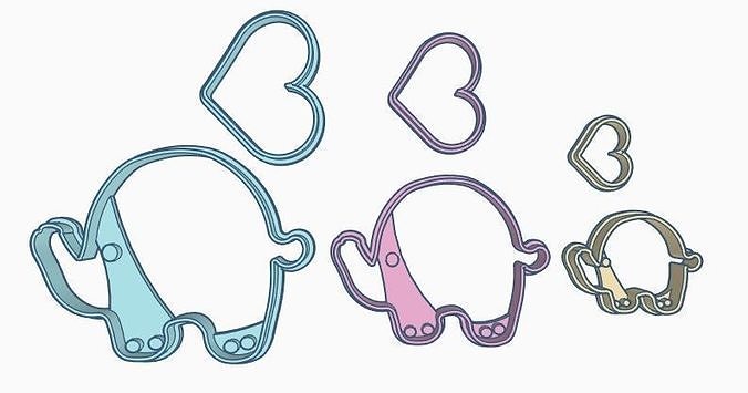 Elephant Cookie Cutter Set 3D print model