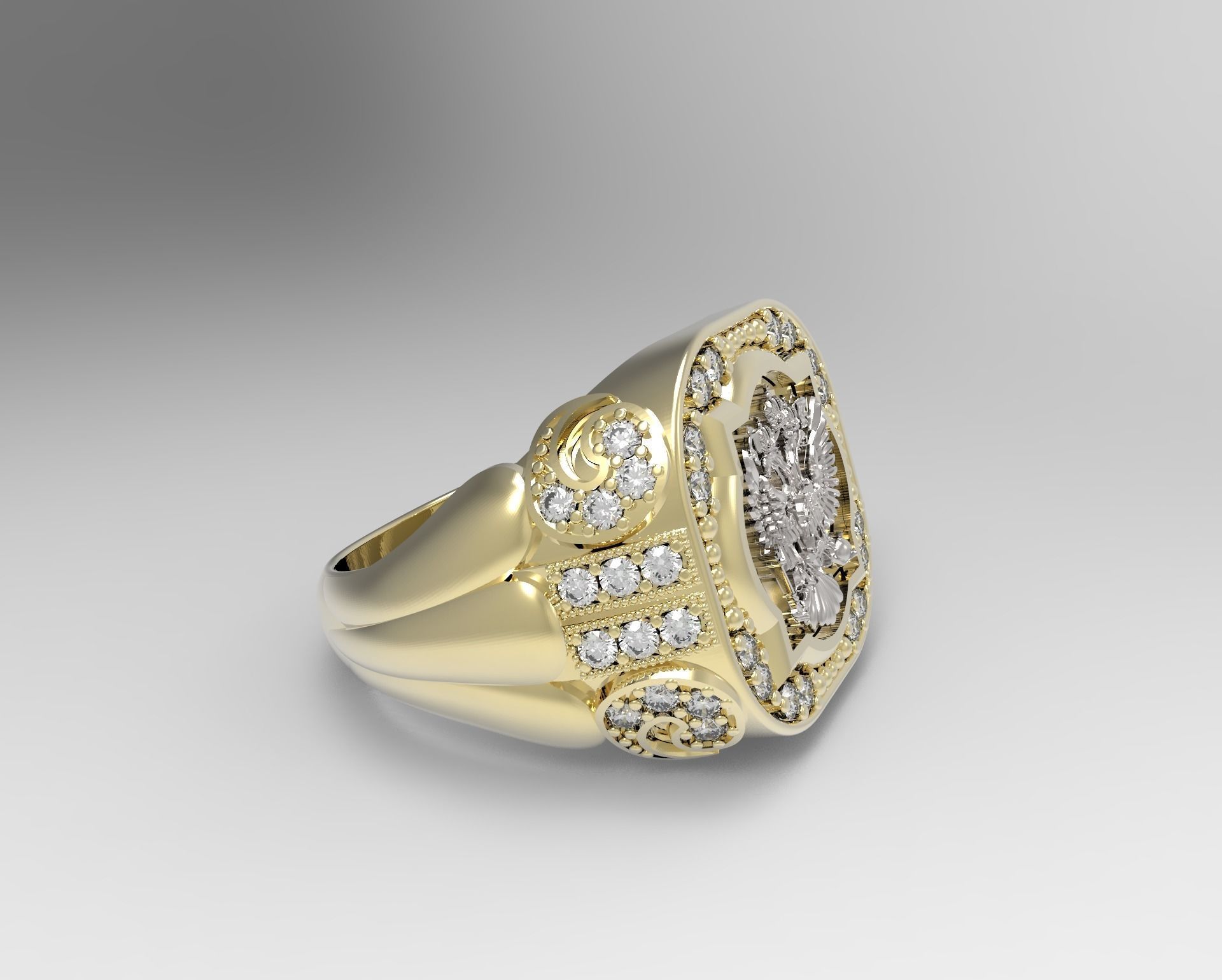 Ring Eagle Russian men diamond 3D print model_9