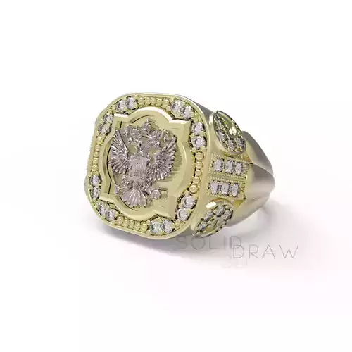Ring Eagle Russian men diamond 3D print model Ring Eagle Russian men diamond 3D print model