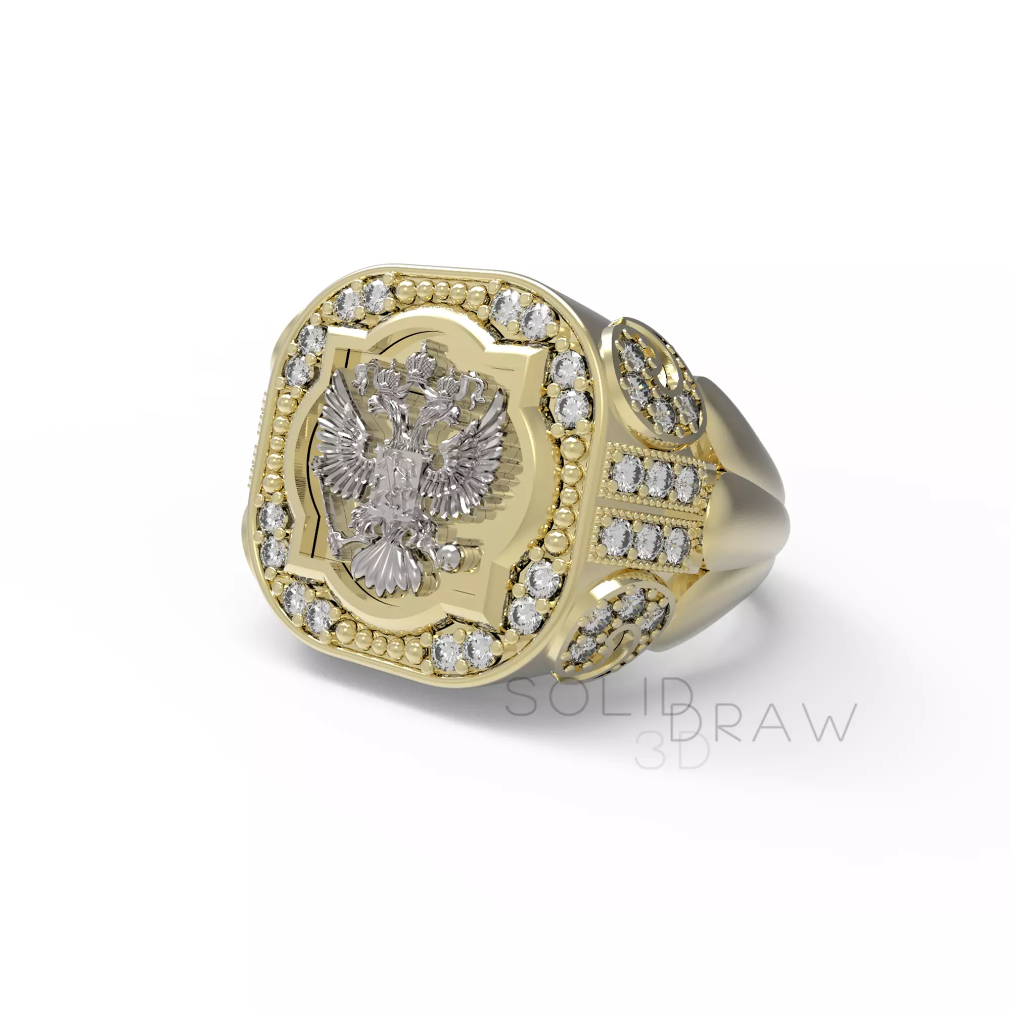 Ring Eagle Russian men diamond 3D print model_0