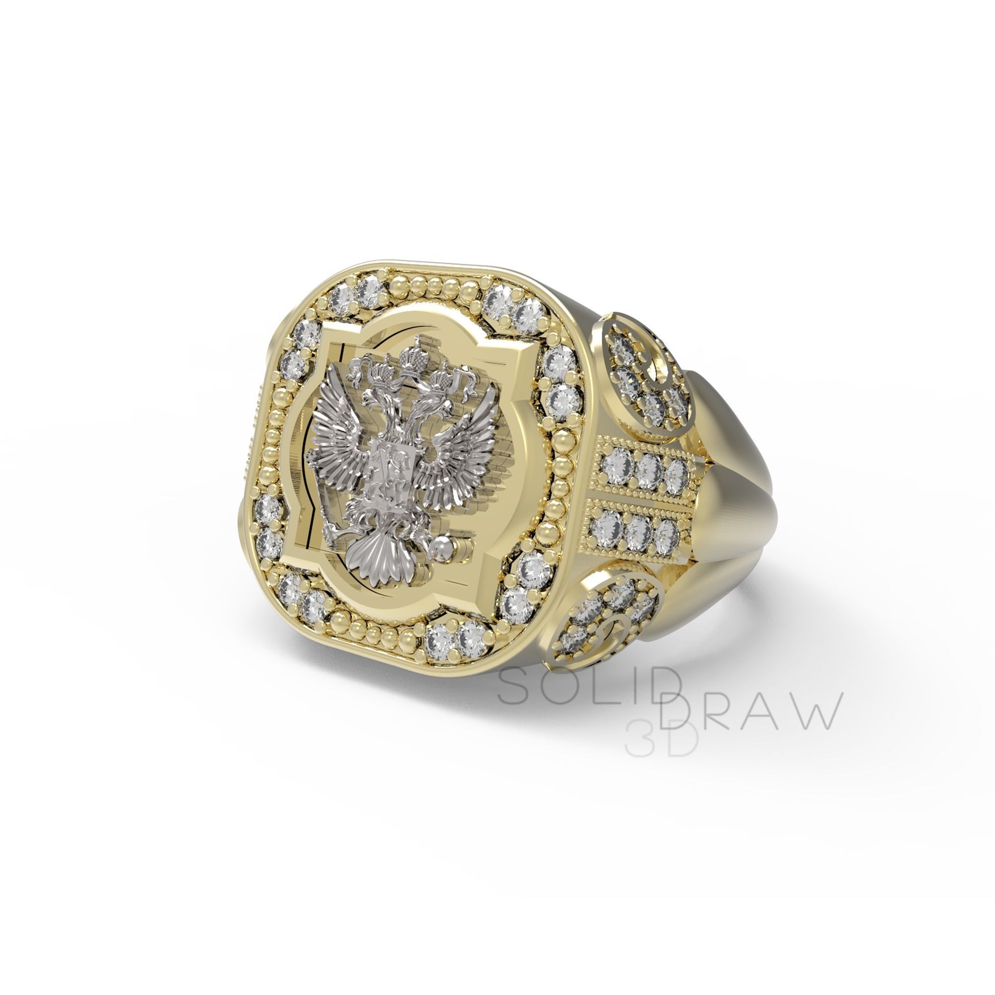 Ring Eagle Russian men diamond 3D print model_1