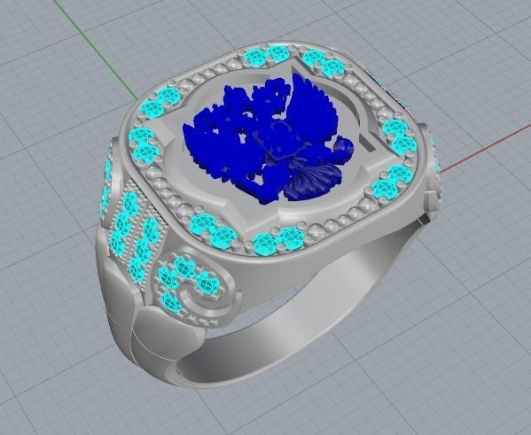 Ring Eagle Russian men diamond 3D print model_2