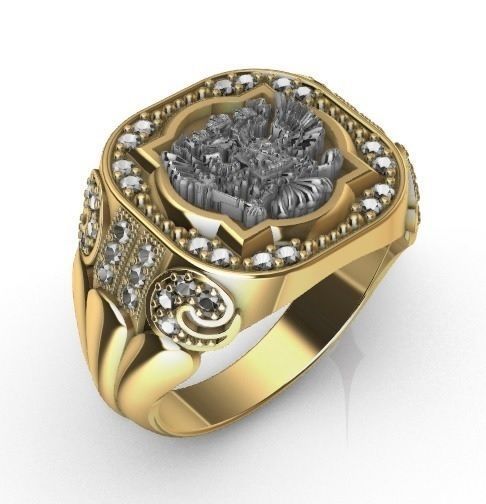 Ring Eagle Russian men diamond 3D print model_11