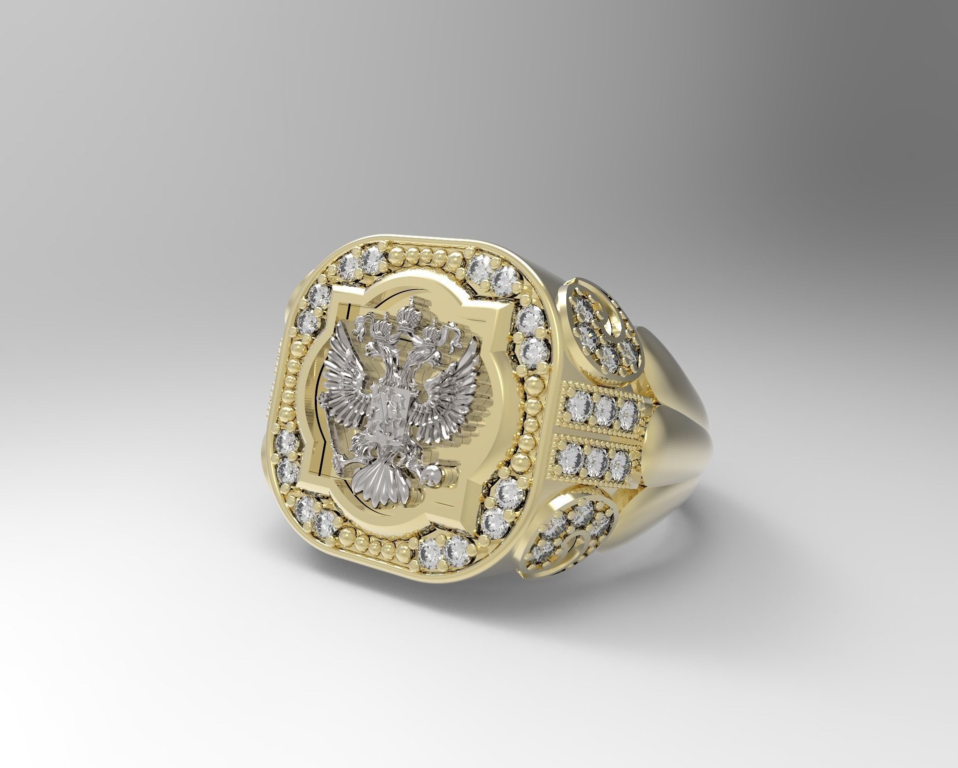 Ring Eagle Russian men diamond 3D print model_8