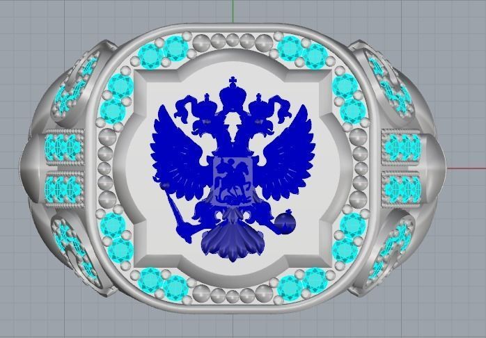 Ring Eagle Russian men diamond 3D print model_6