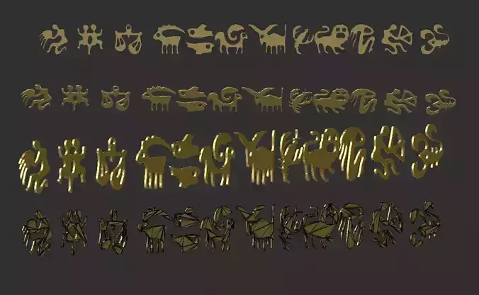 zodiak 3d model gold splatter font