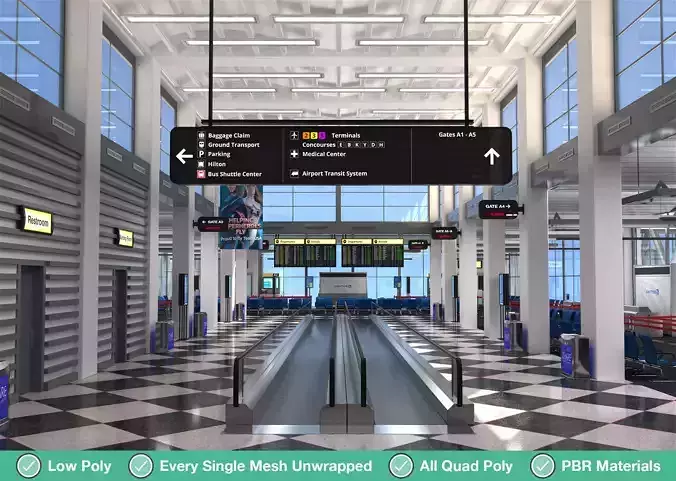 Airport Departures Lounge Low-poly 3D model