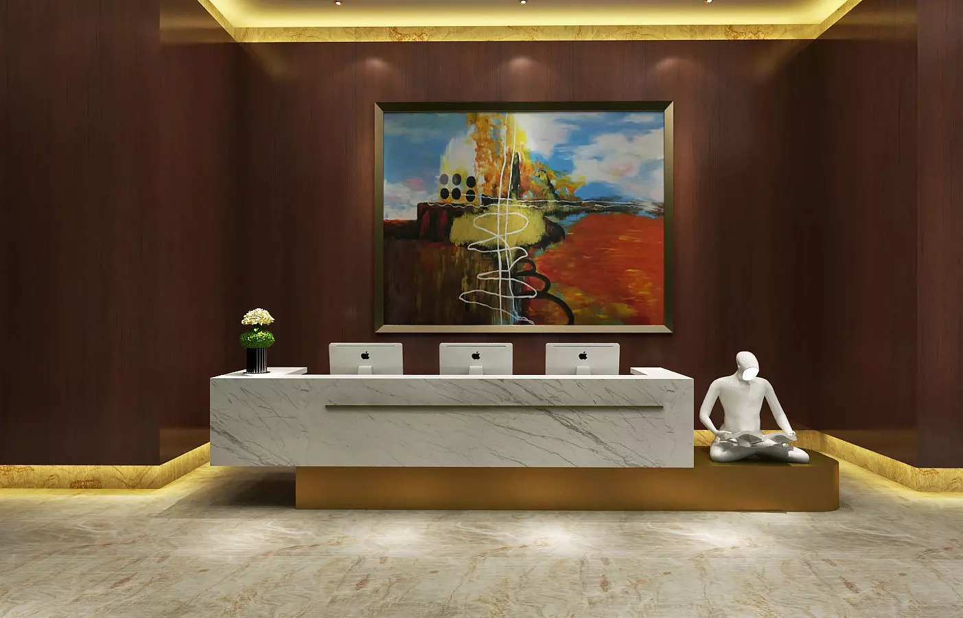 Modern Hotel Reception Area 3D model_0