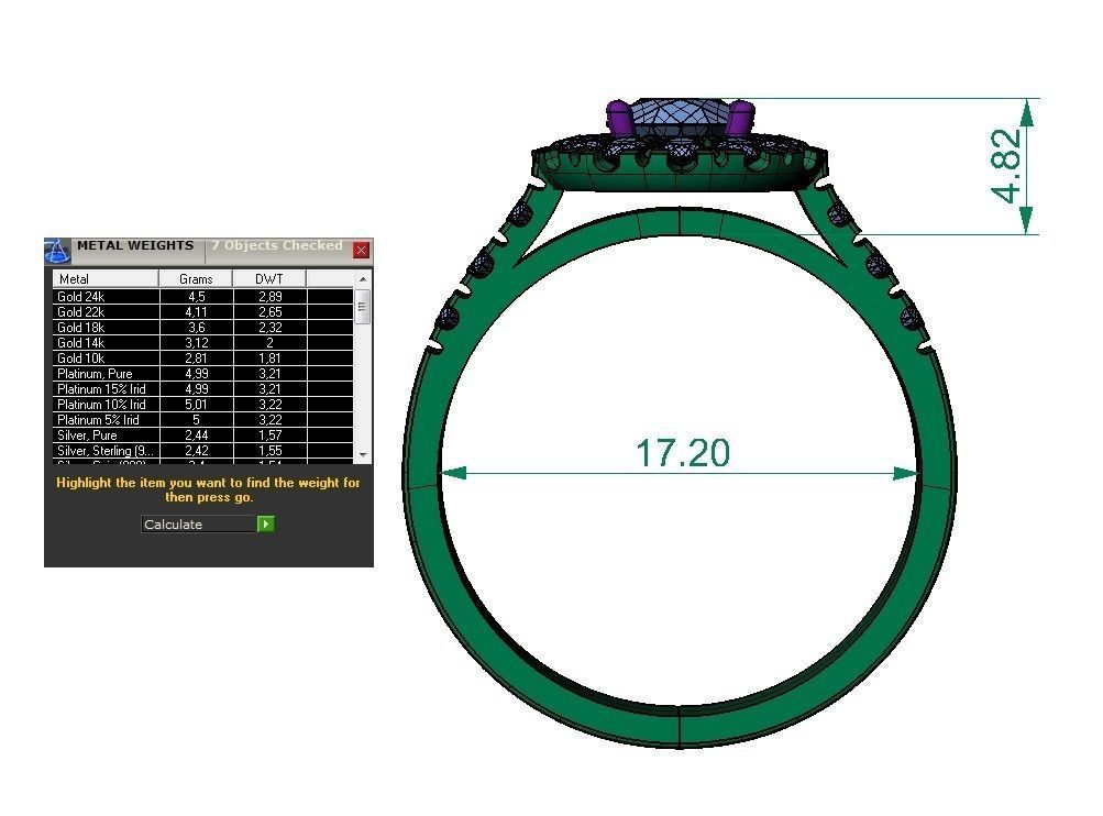 fashion ring with gems 3D print model_5