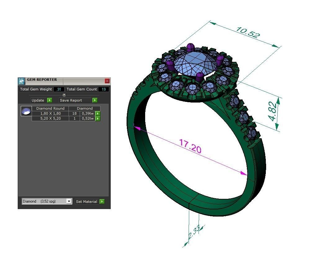 fashion ring with gems 3D print model_11