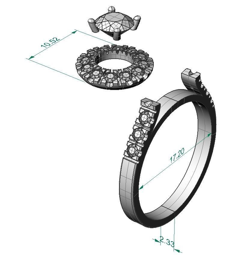 fashion ring with gems 3D print model_3