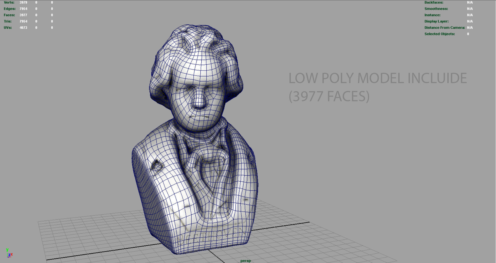 Beethoven Bust Low-poly 3D model_5