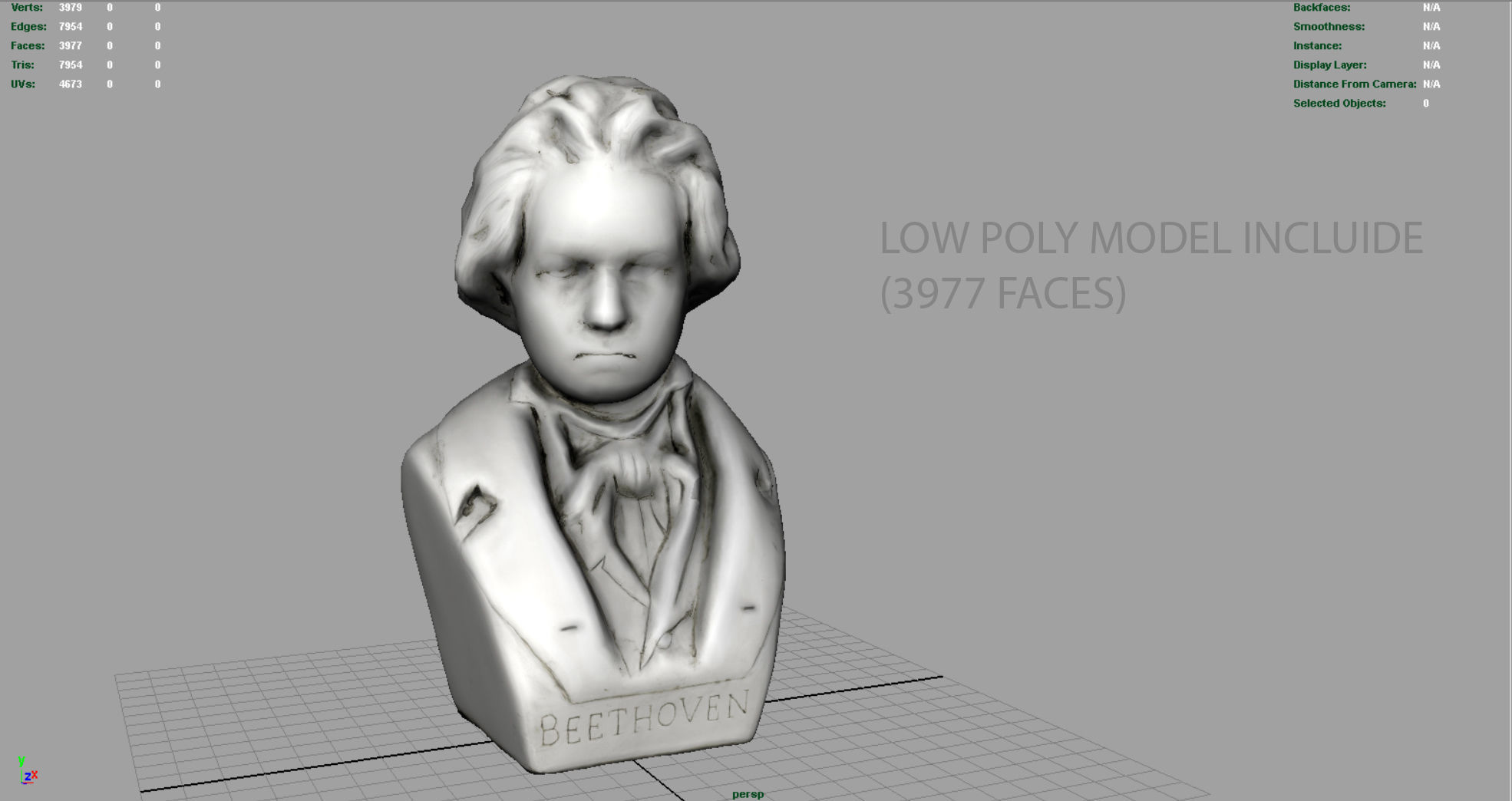 Beethoven Bust Low-poly 3D model_6