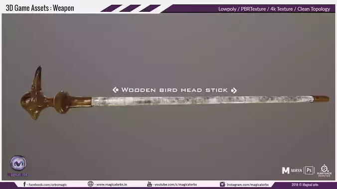 Wooden Bird head Stick 