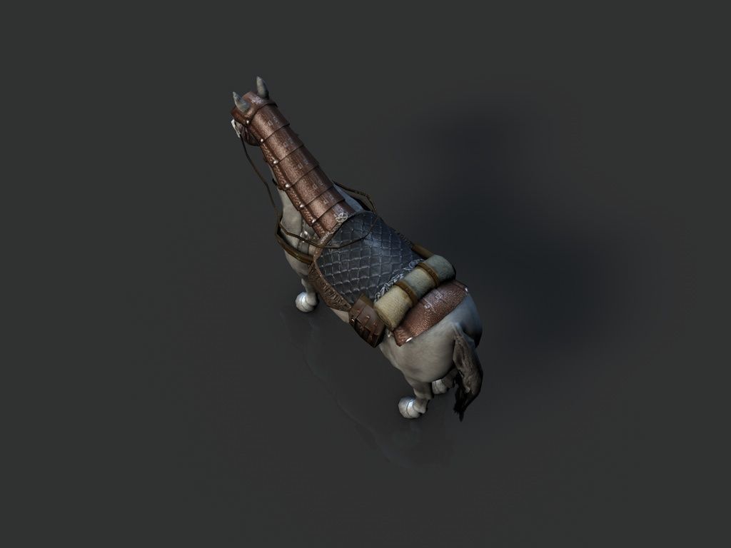 Horse with saddle armor and backpack Low-poly 3D model_5