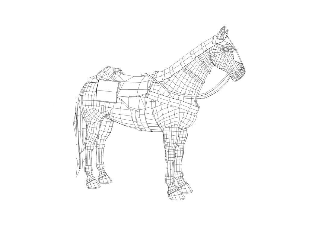 Horse with saddle armor and backpack Low-poly 3D model_7