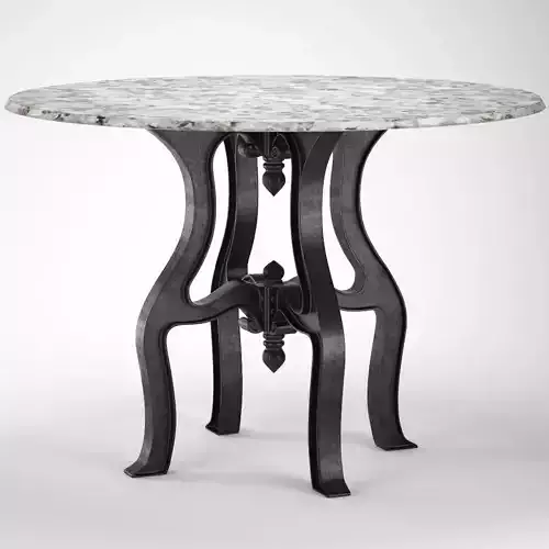 French Industrial White Marble Top Round Dining Table 48 3D model