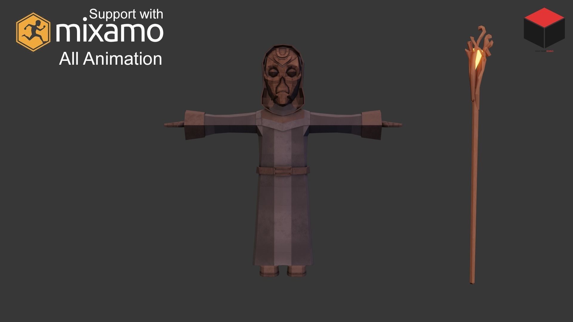 Priest Character Low-poly 3D model_1