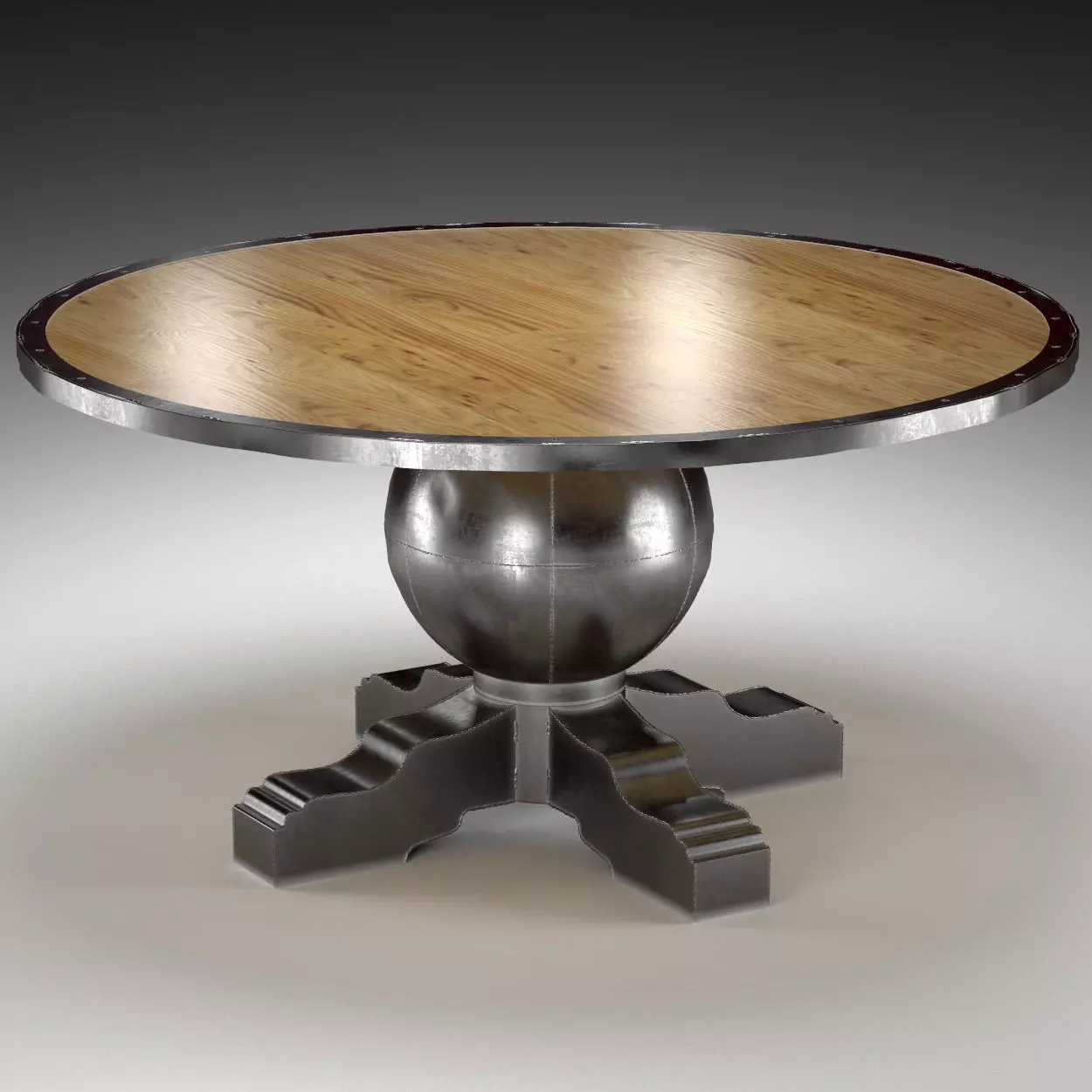 Enzo Industrial Loft Pine Metal Round Dining Table 3D model_0